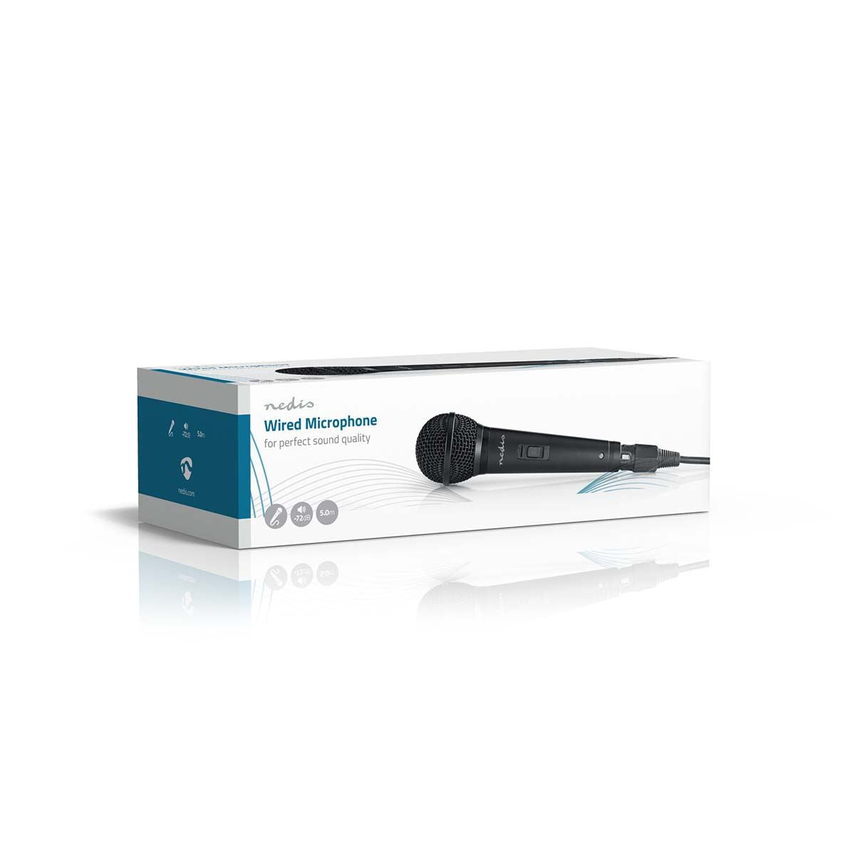Nedis Uni-Directional Wired 6.5mmm Dynamic Microphone, On/Off Switched, sensitivity 72dB +/- 3dB, 80Hz-13kHz, Wired 5m - Metal Black