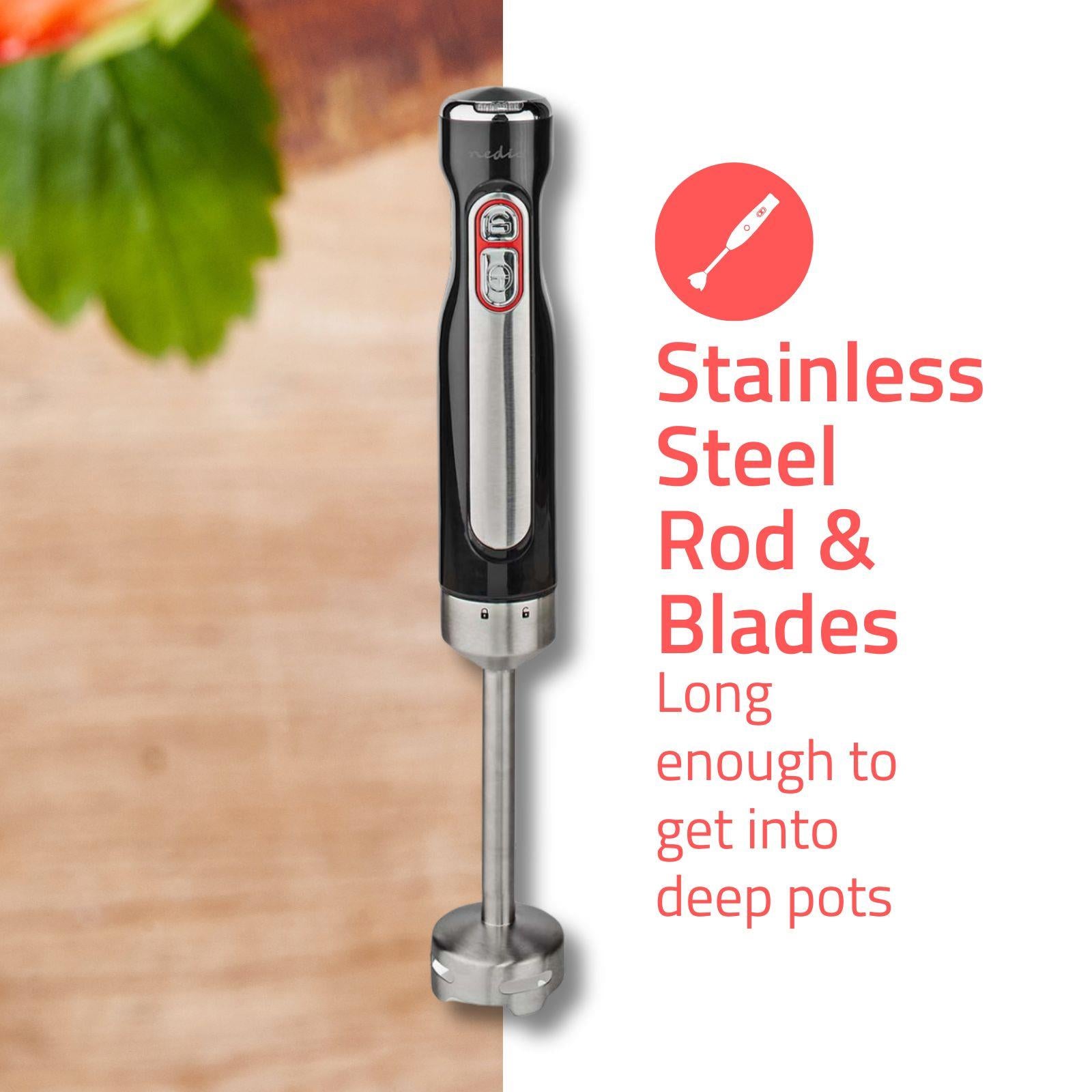Nedis Hand Blender, 100W Cordless Handheld Stick Immersion Mixer with Stainless Steel Blades