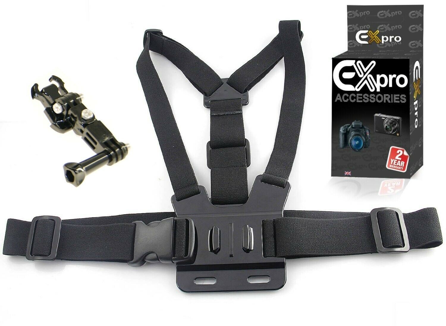 Ex-Pro Adjustable Chest Mount Harness with 3-Way Pivot Arm for Action Cameras / GoPro Housing