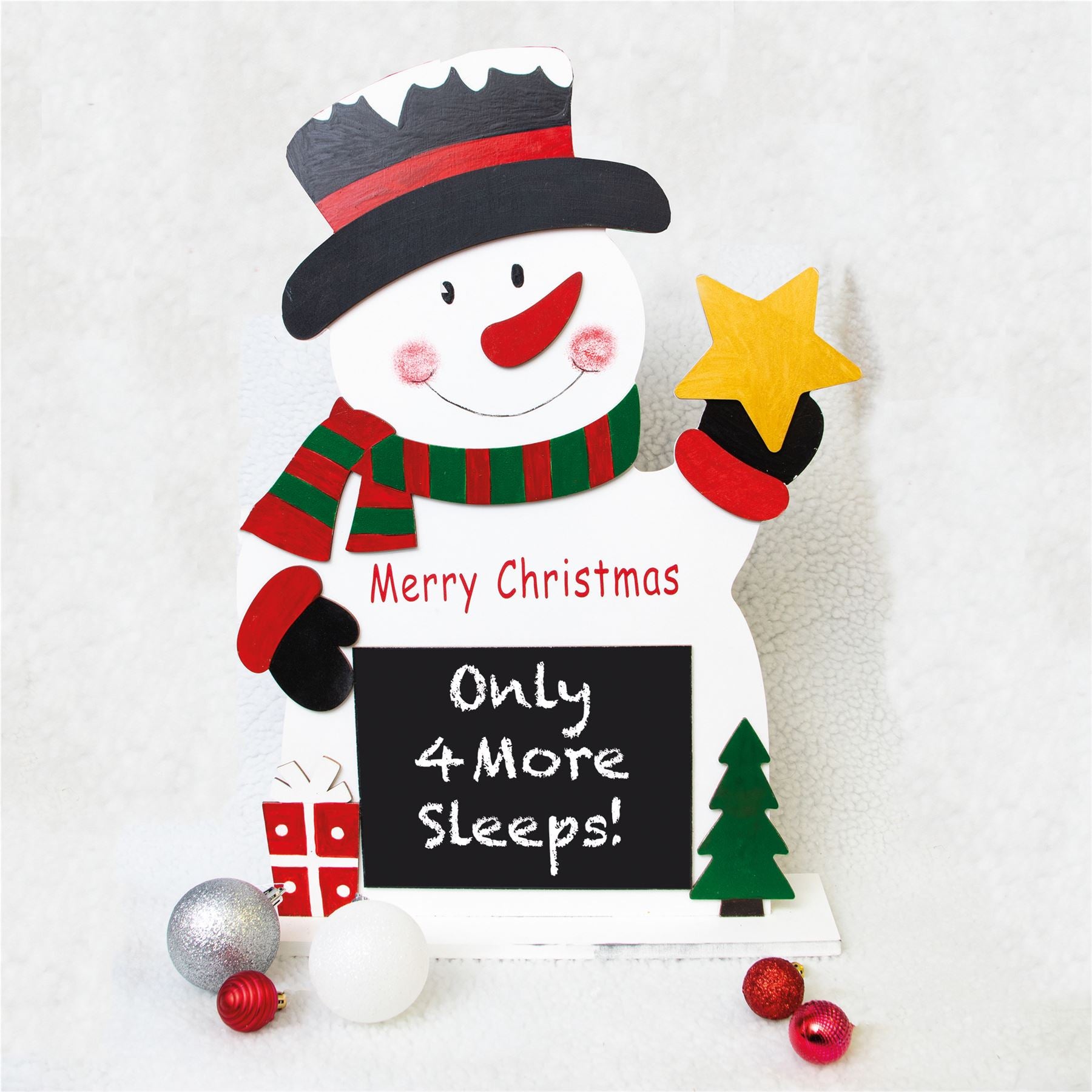 Festive Wooden Snowman On Stand With Chalkboard Christmas Ornament