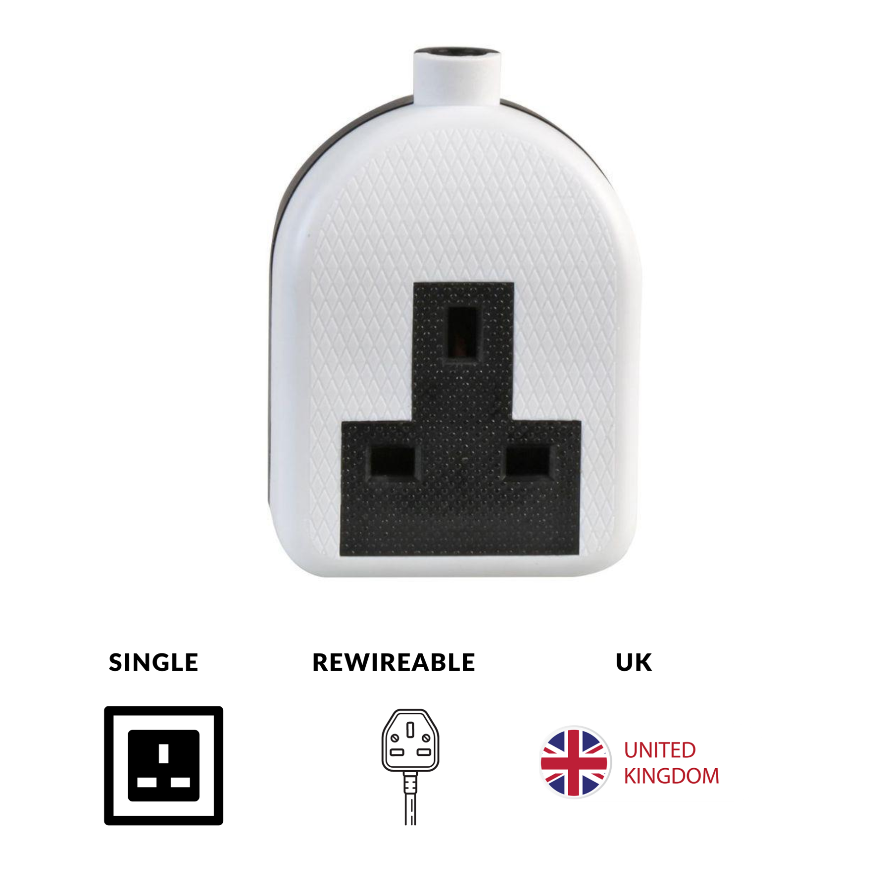 1 Gang High Impact Trailing Mains Powet Extension Socket, 13A - White