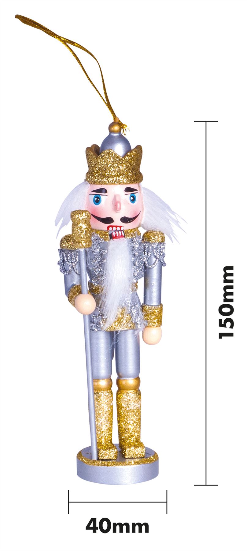 Glitter Nutcracker Hanging Christmas Tree Decoration - Gold