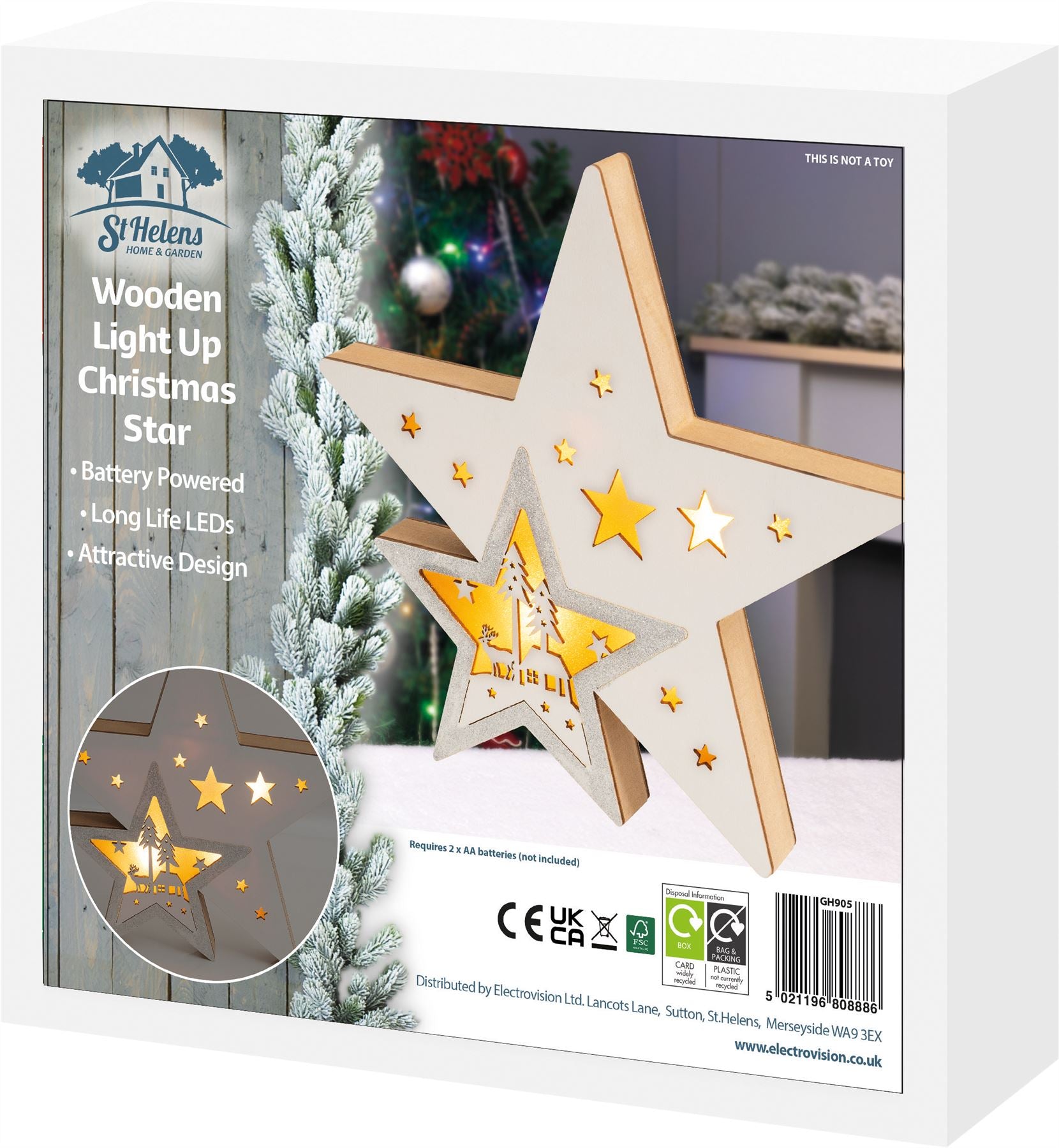 Wooden Light Up LED Christmas Star Decoration Battery Powered