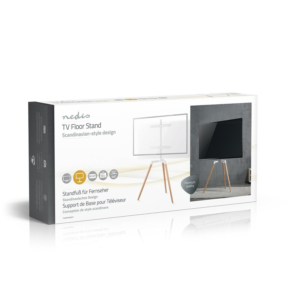 Nedis TV Floor Stand | 50 - 65 " | Maximum supported screen weight: 35 kg | Scandinavian Design | Rotatable | Anti-tip strap | Snap-lock | Aluminium / Steel | White