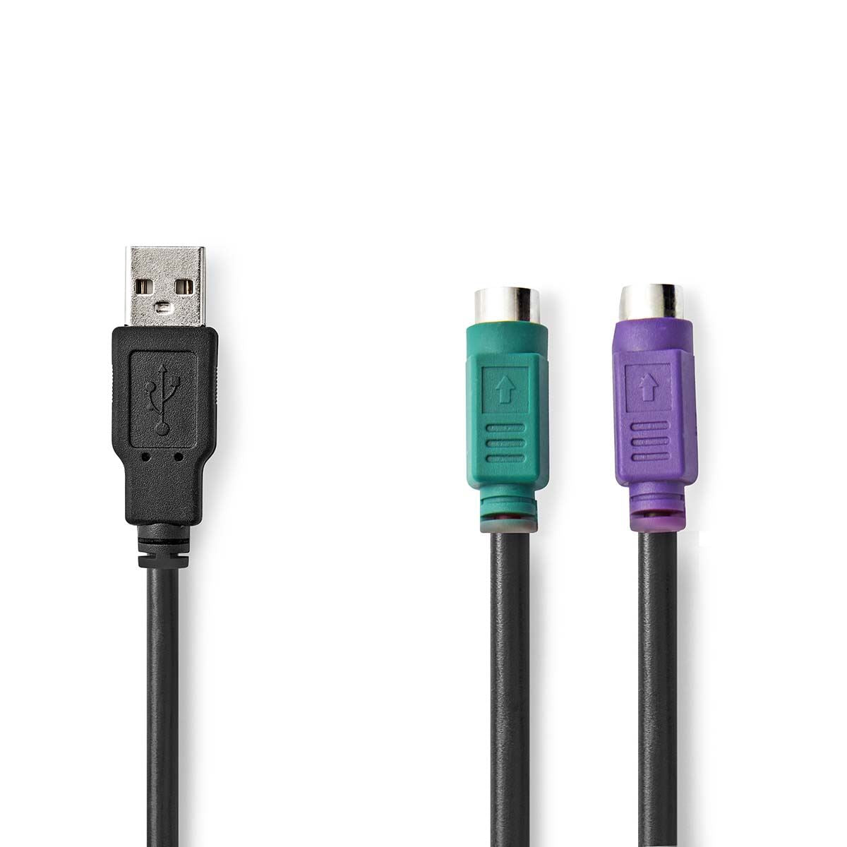Nedis 2-in-1 Cable | USB 2.0 | USB-A Male | 2x PS/2 Female | 480 Mbps | 0.30 m | Nickel Plated | Round | PVC | Black | Box
