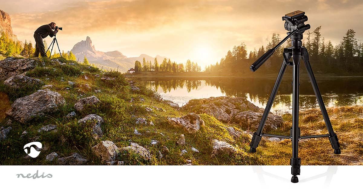 Nedis Tripod | Maximum load capacity: 3.0 kg | Minimum working height: 60.0 cm | Maximum working height: 165.0 cm | 3 Segments | Pan & Tilt | Travel bag included | Self levelling feet | ABS / Aluminium | Black