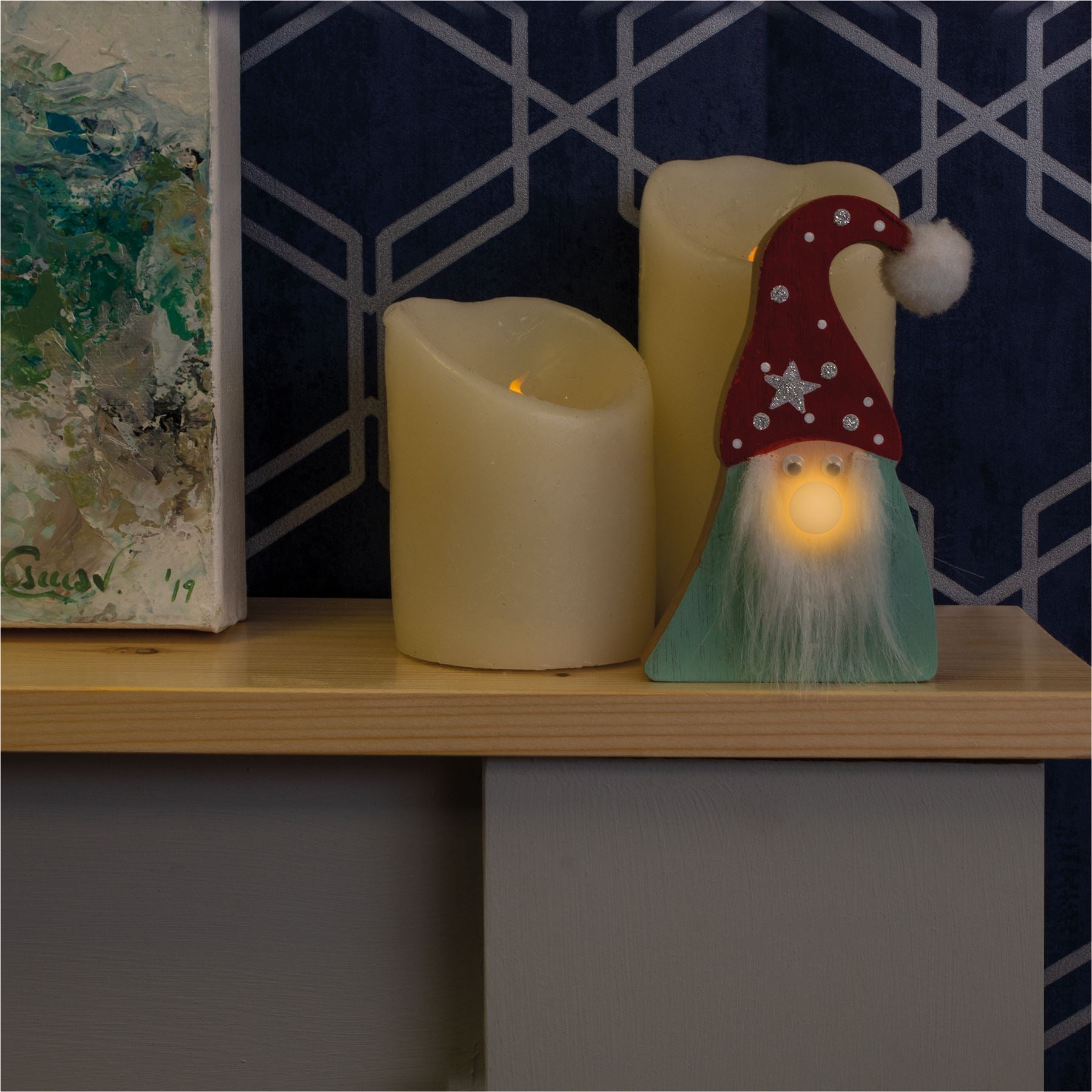 Wooden Christmas Gonk Decoration with Light Up Nose