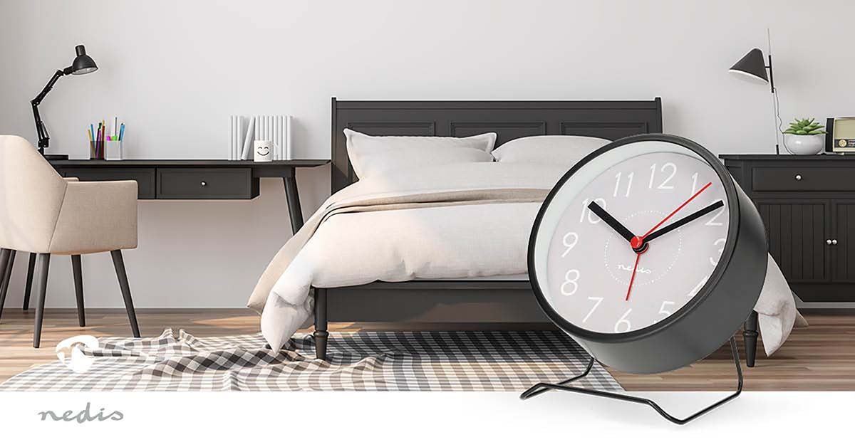 Nedis Analogue Silent Desk Alarm Clock with Snooze function | Black
