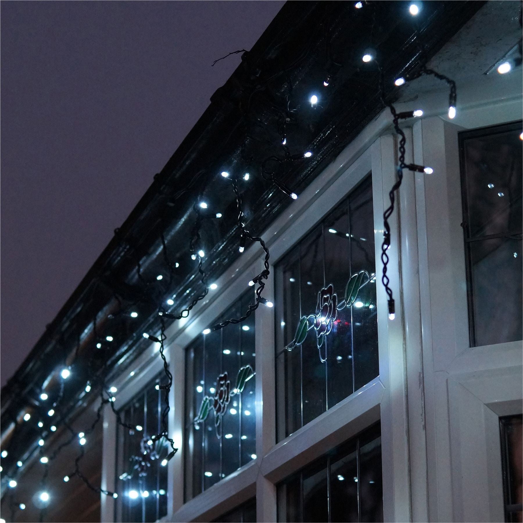 5m Easy-Connect Cool White 120 Icicle Lights Black Rubber With 60/40/20cm Drop