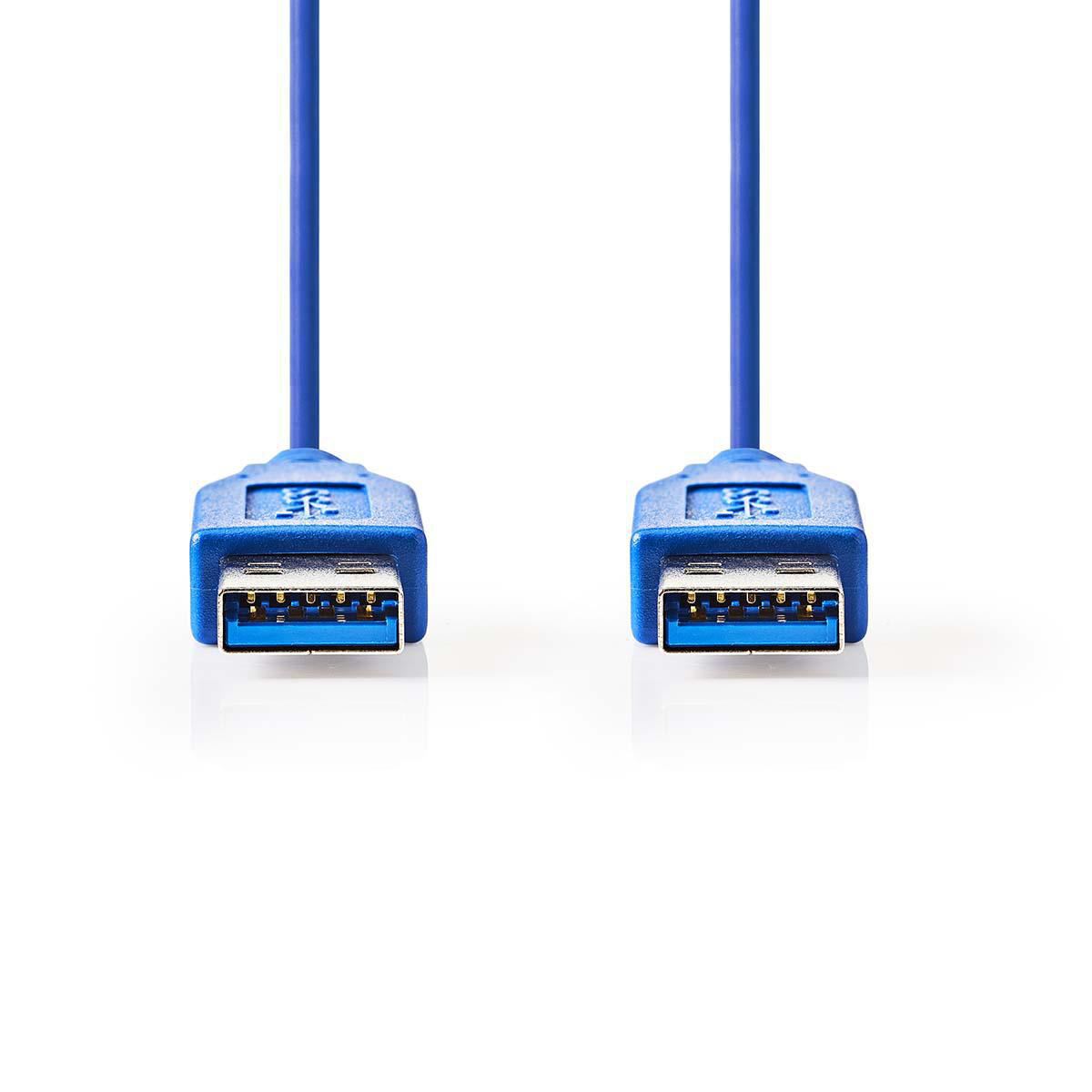 Nedis USB Cable | USB 3.2 Gen 1 | USB-A Male | USB-A Male | 5 Gbps | Nickel Plated | 2.00 m | Round | PVC | Blue | Envelope