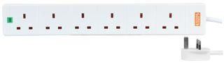6 Gang 1m Mains Extension Lead Socket Surge Protected 13A - White