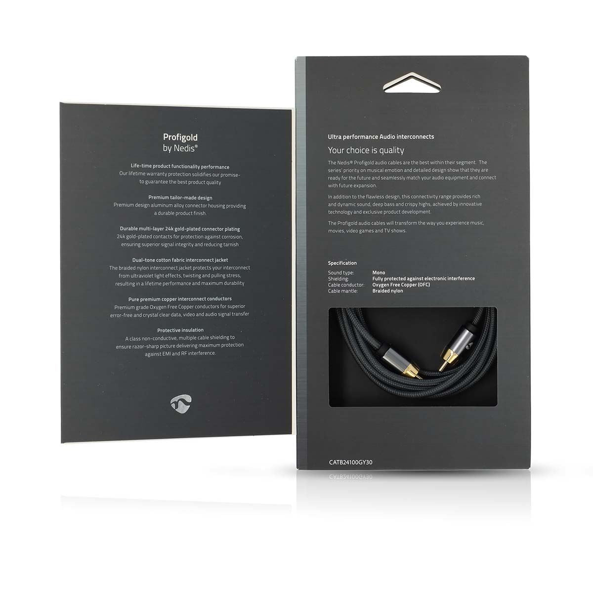 Nedis Subwoofer Cable | RCA Male | RCA Male | Gold Plated | 3.00 m | Round | 4.5 mm | Anthracite / Gun Metal Grey | Cover Box