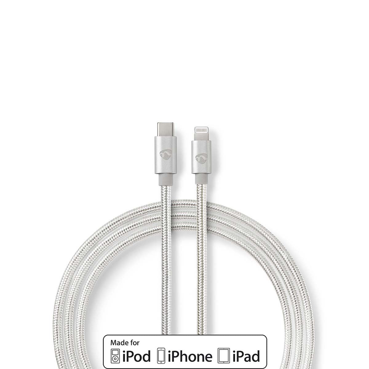 Nedis Lightning Cable | USB 2.0 | Apple Lightning 8-Pin | USB-C™ Male | 480 Mbps | Gold Plated | 1.00 m | Round | Braided / Nylon | Aluminium / Silver | Cover Window Box