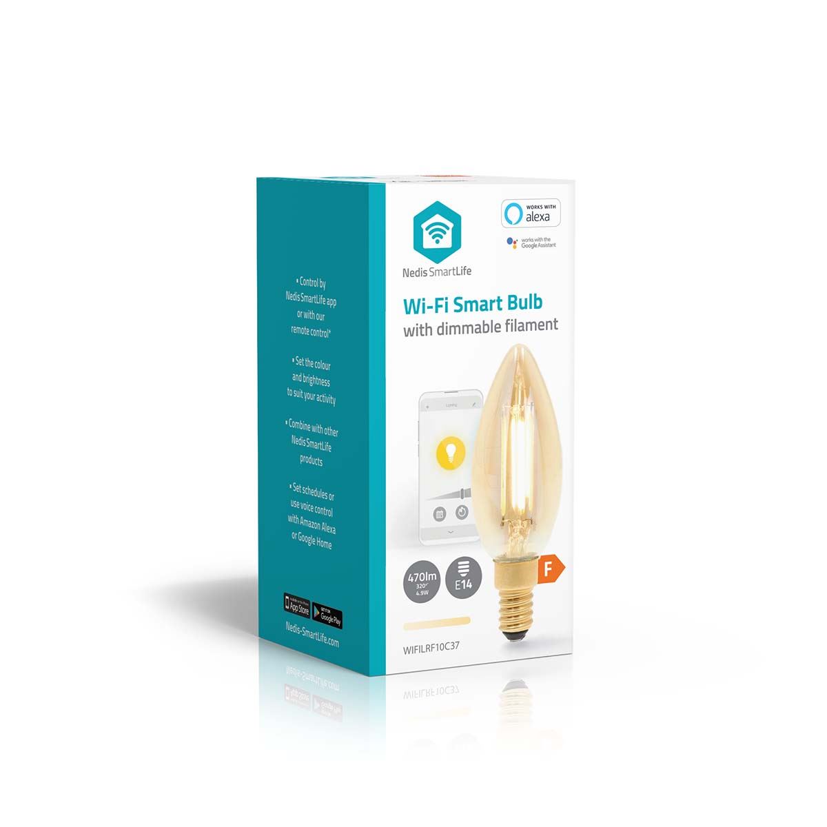 Nedis SmartLife LED Filament Bulb | E14 | 470 lm | 4.9 W | Warm White | 1800 - 3000 K | Glass | Android™ / IOS | Candle | 1 pcs