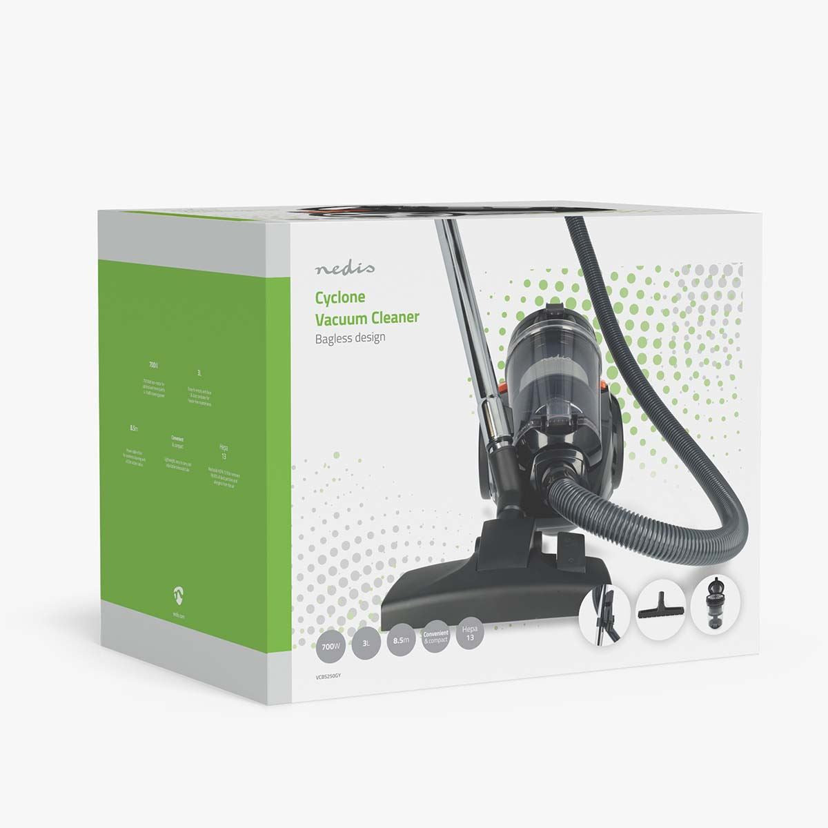 Nedis Bagless Vacuum Cleaner | Bagless | 700 W | Dust capacity: 3.0 l | Combi Brush | Action radius: 8.50 m | HEPA air filter | Anthracite / Black / Orange