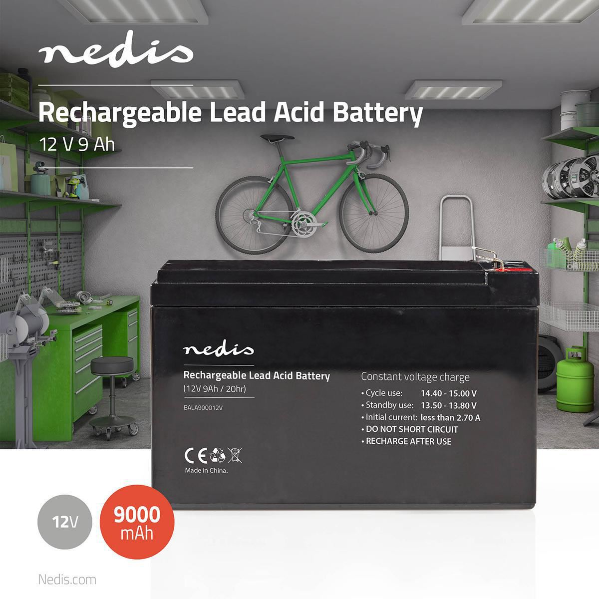 Nedis Battery | Lead-Acid | Rechargeable | 12 V | 9000 mAh