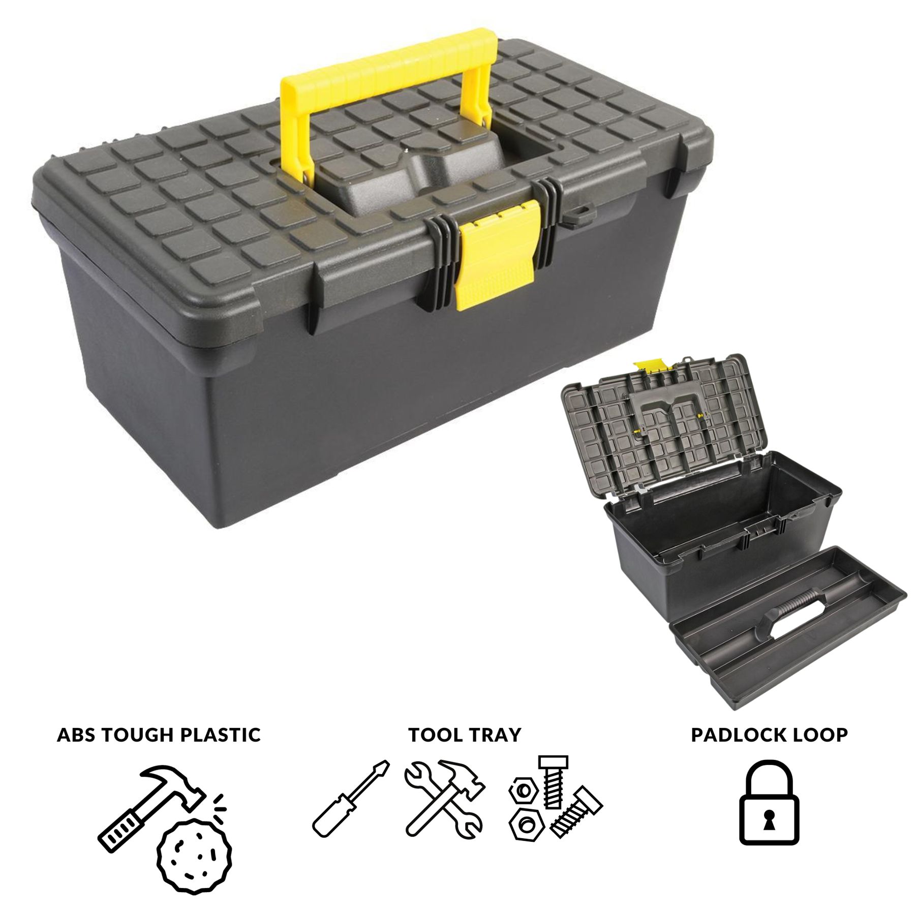 Ex-Pro 16" Plastic Portable Storage Tool Box With Removable Tray & Carrying Handle