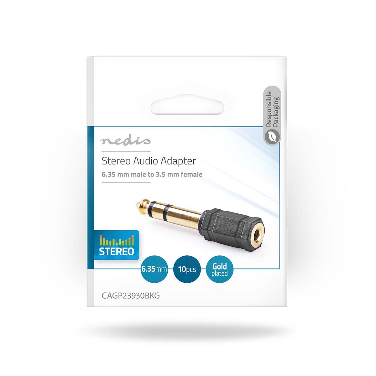 Nedis Stereo Audio Adapter | 6.35 mm Male | 3.5 mm Female | Gold Plated | Straight | ABS | Black | 10 pcs | Envelope