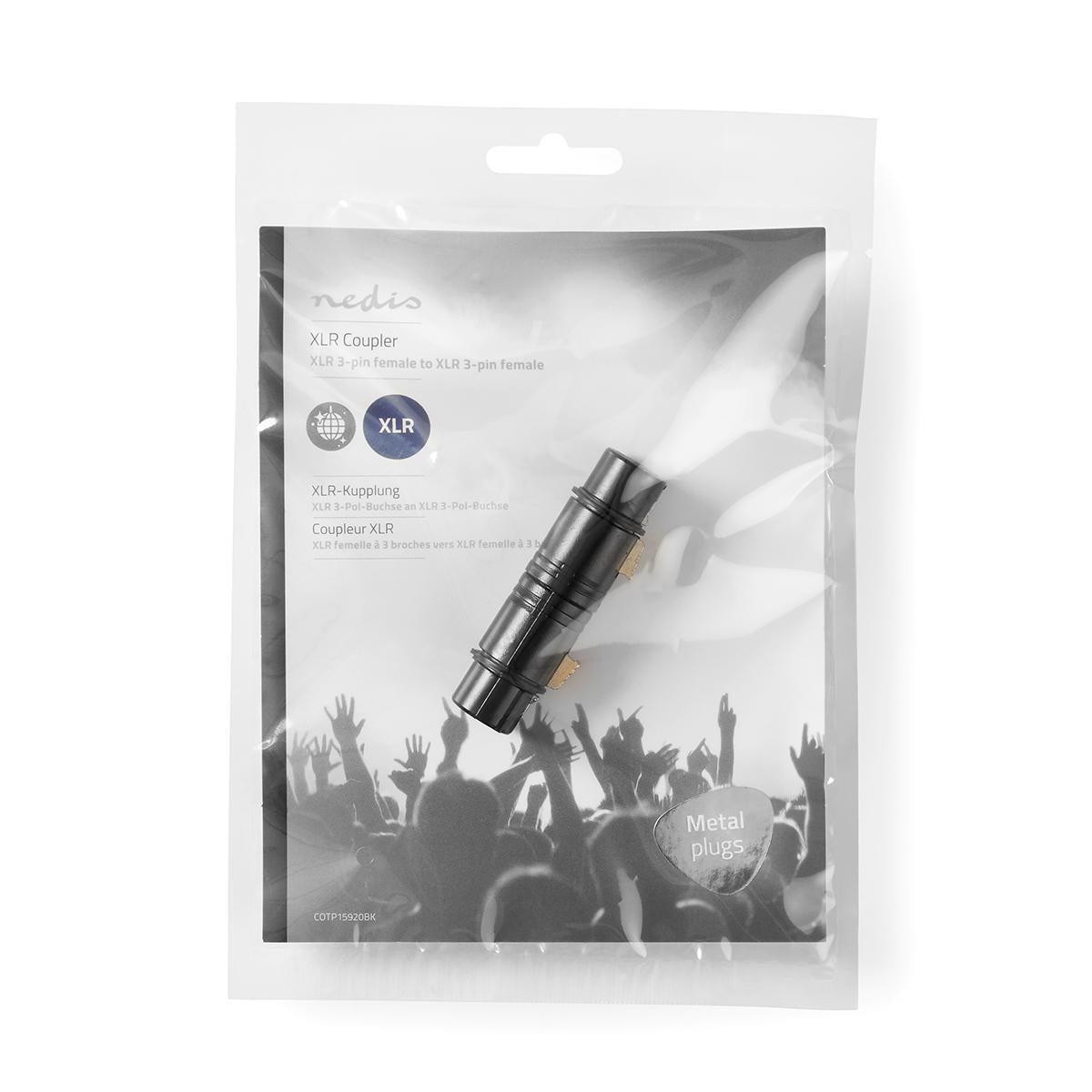 Nedis XLR Adapter | XLR 3-Pin Female | XLR 3-Pin Female | Nickel Plated | Straight | Metal | Black | 1 pcs | Polybag