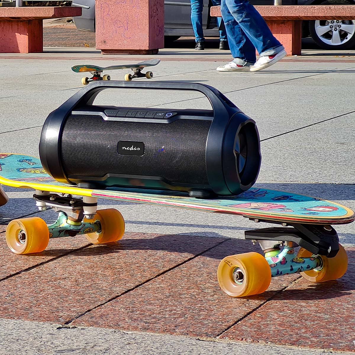 Nedis Bluetooth® Party Boombox | 6 hrs | 2.0 | 80 W | Media playback: AUX / Micro SD / USB | IPX5 | Linkable | Carrying handle | Party lights | Black