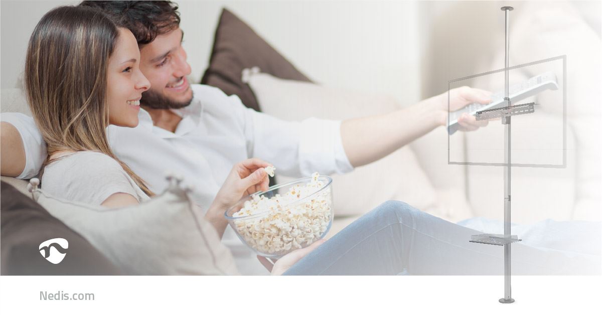 Nedis Floor-to-Ceiling TV Stand, Adjustable Height, Suitable for 37"-70" Screens, Max. 30kg Weight, 360� Swivel, VESA Compatible - Black/Silver