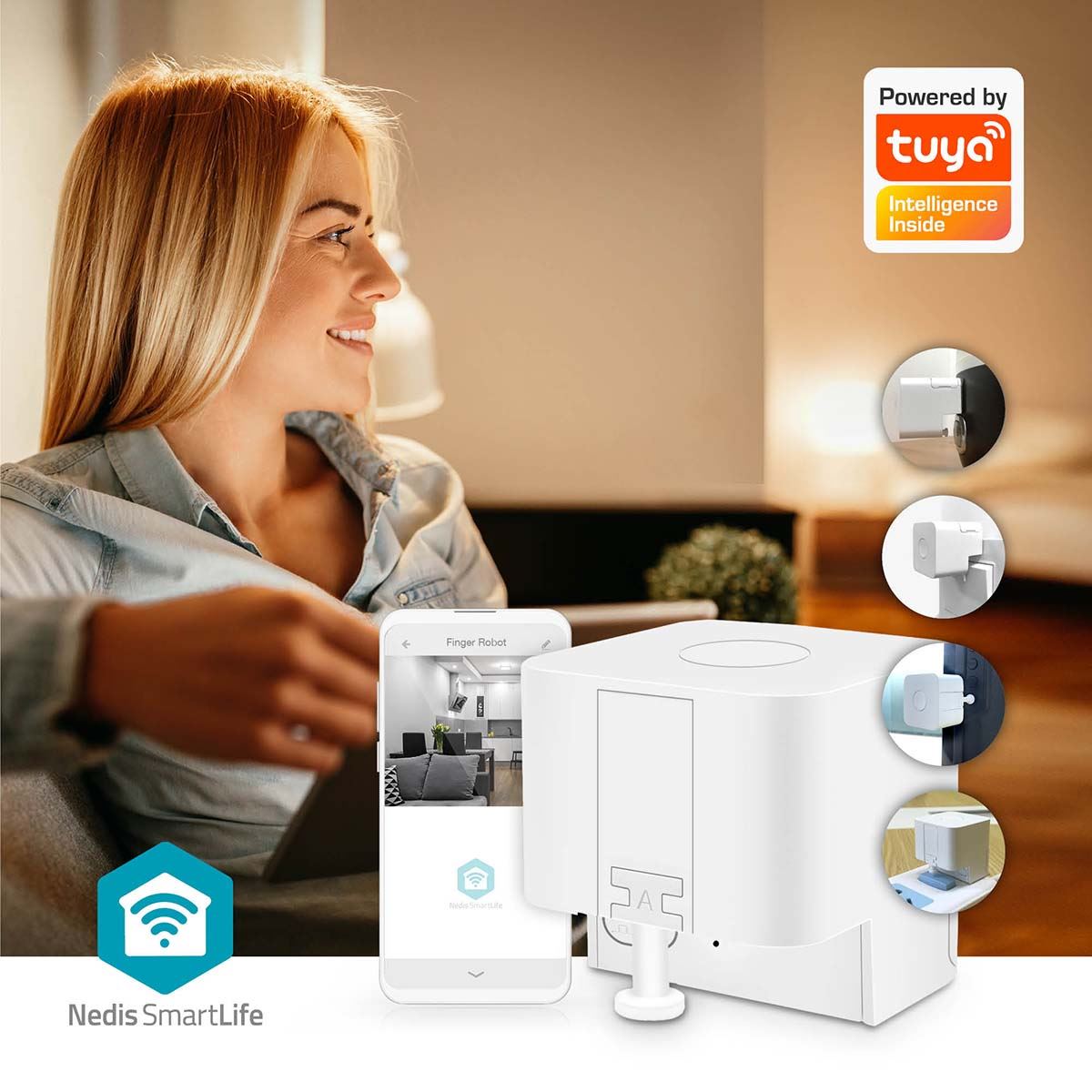 Nedis Smart Switch Bluetooth Button Pusher Fingerbot for Automatic Light Switch, Timer, App & Voice Remote Control, Compatible with Google Home and Amazon Alexa