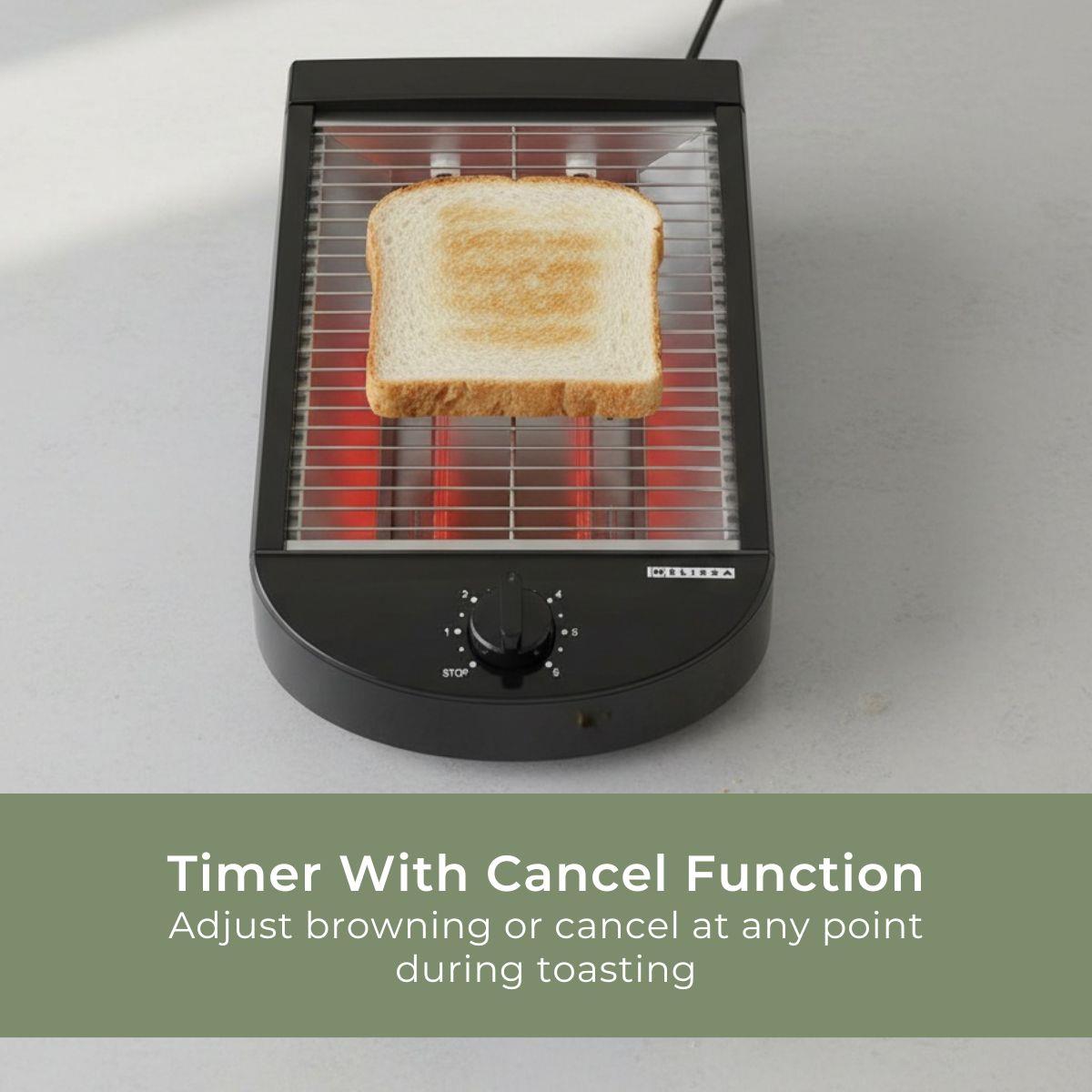 MELISSA Flat Toaster all types of Bread / Baked Goods, 600W, Timer with 6 Toast Levels, Buzzer and Crumb Tray - Black