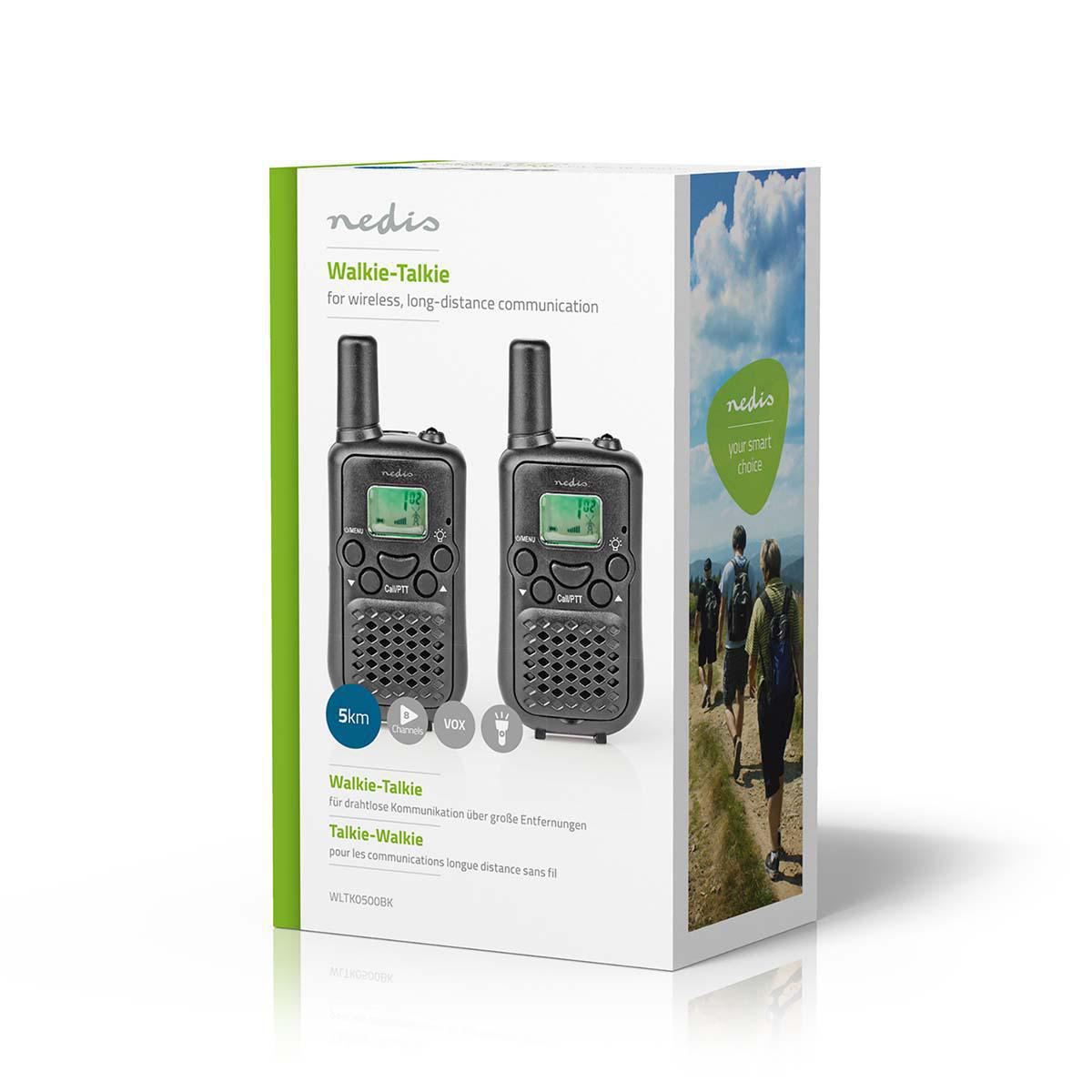 Nedis Walkie Talkies for Adults Long Range Two Way Radios - PMR Walky Talky PTT VOX Easy to Use 8 Ch | 5km | 2.5 Hour | Black
