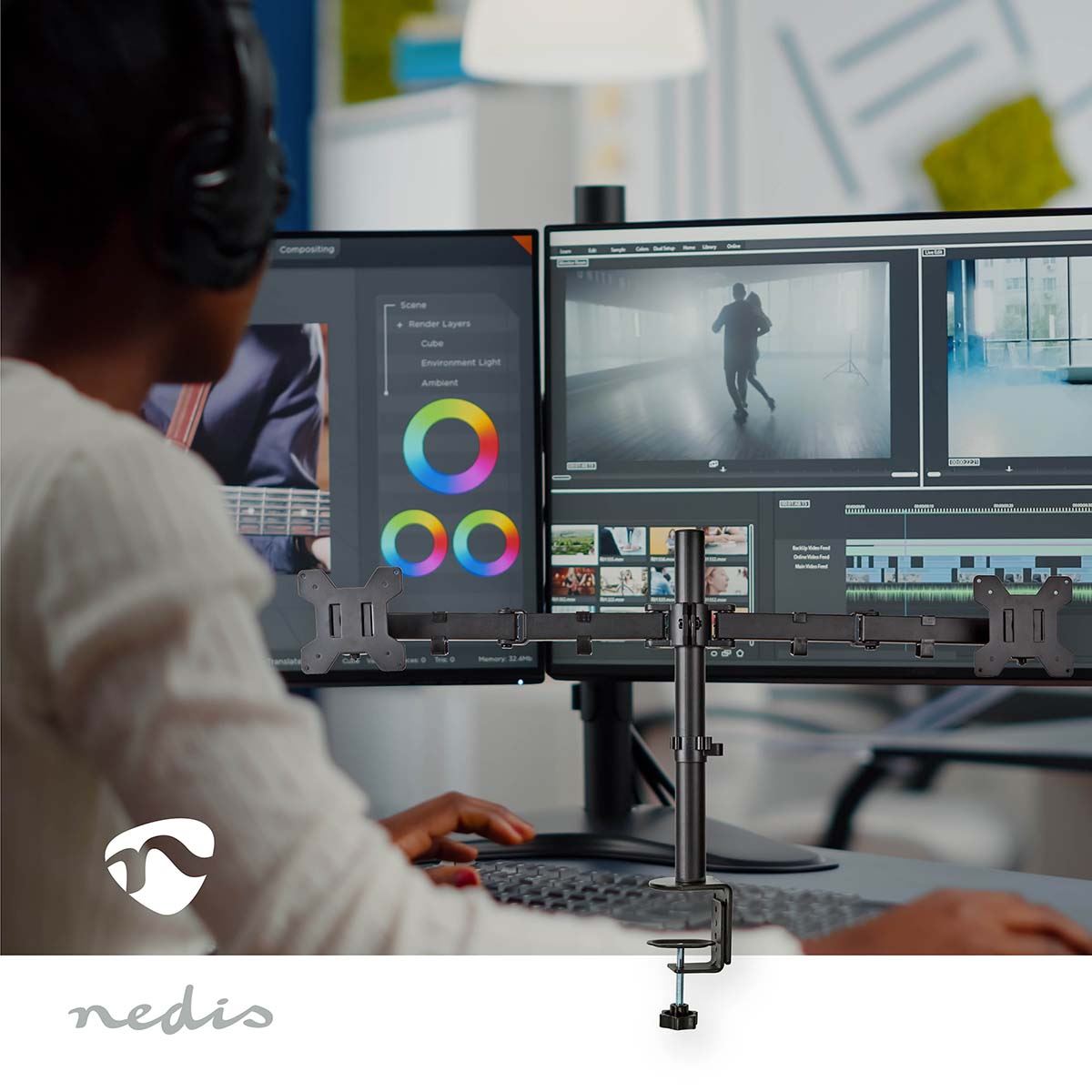 Nedis Desk Monitor Mount | 2 Screens | 15 - 32 " | 75x75 / 100x100 | Full Motion