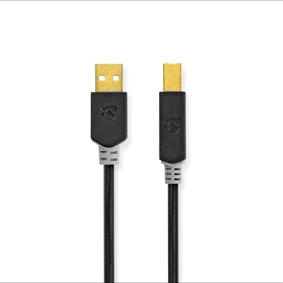 Nedis USB Cable | USB 2.0 | USB-A Male | USB-B Male | 480 Mbps | Gold Plated | 2.00 m | Round | PVC | Anthracite | Box