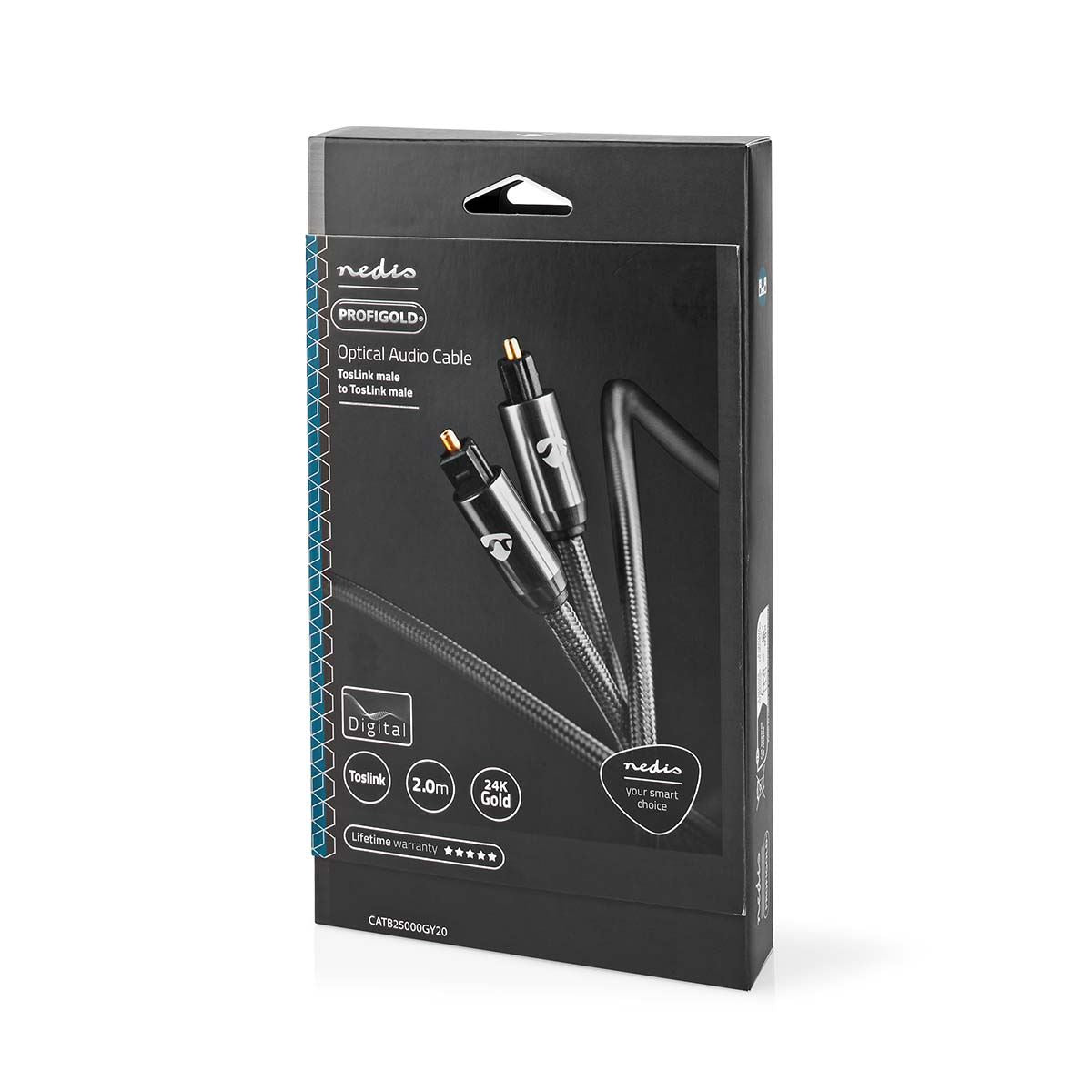 Nedis Optical Audio Cable | TosLink Male | TosLink Male | 2.00 m | Round | Cotton | Gun Metal Grey | Cover Window Box