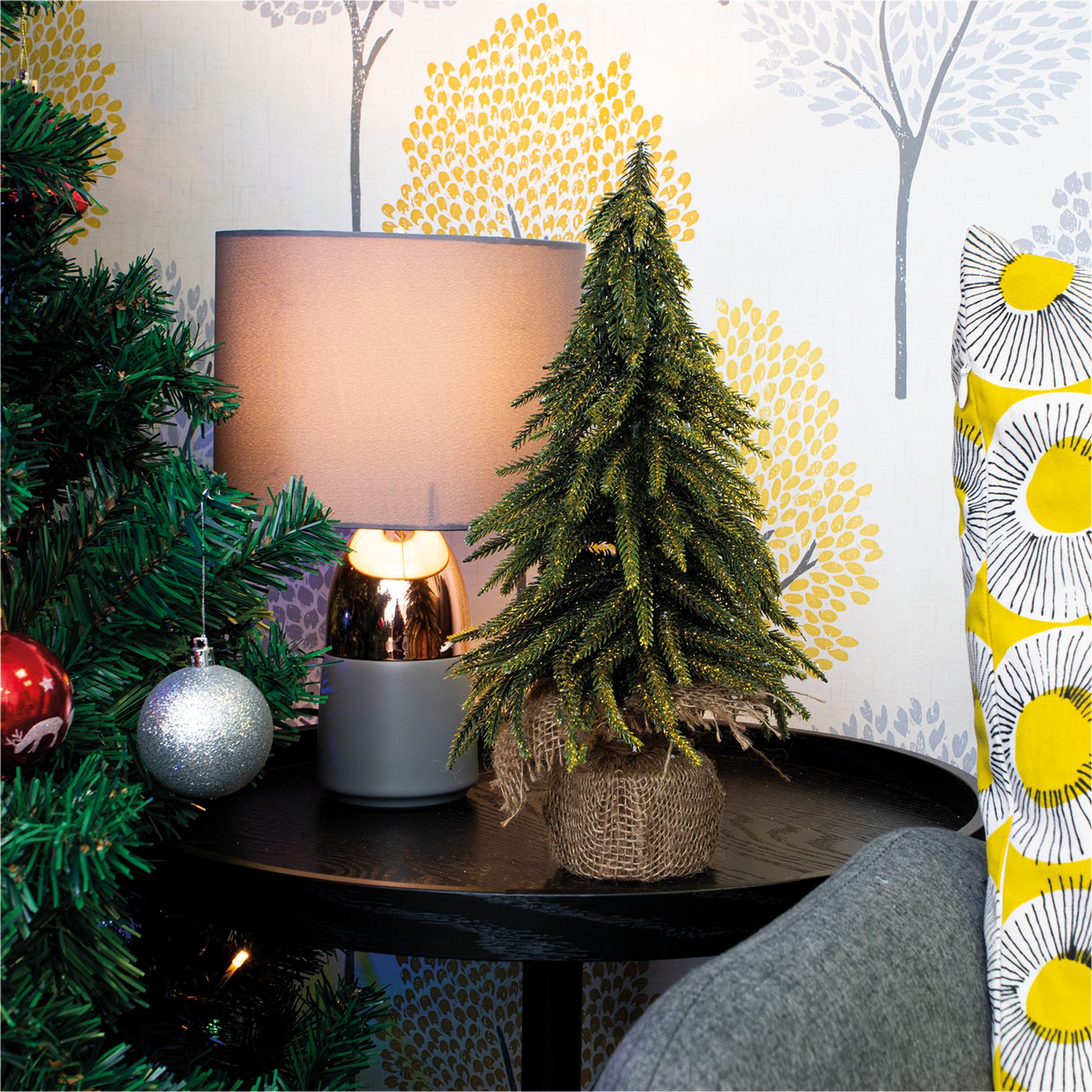 Decorative Gold Finish Mini Artificial Christmas Tree in Hessian Bag - 35cm