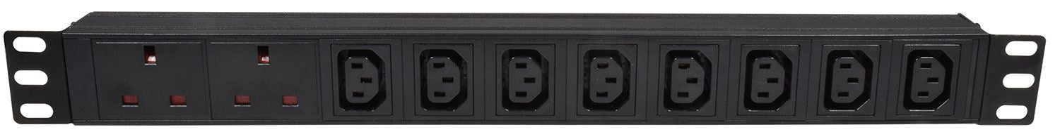 Mercury 10 Way Horizontal IEC C13 x8 UK x2 PDU 19-Inch 1U Standardised Power Distribution Unit 1.8m