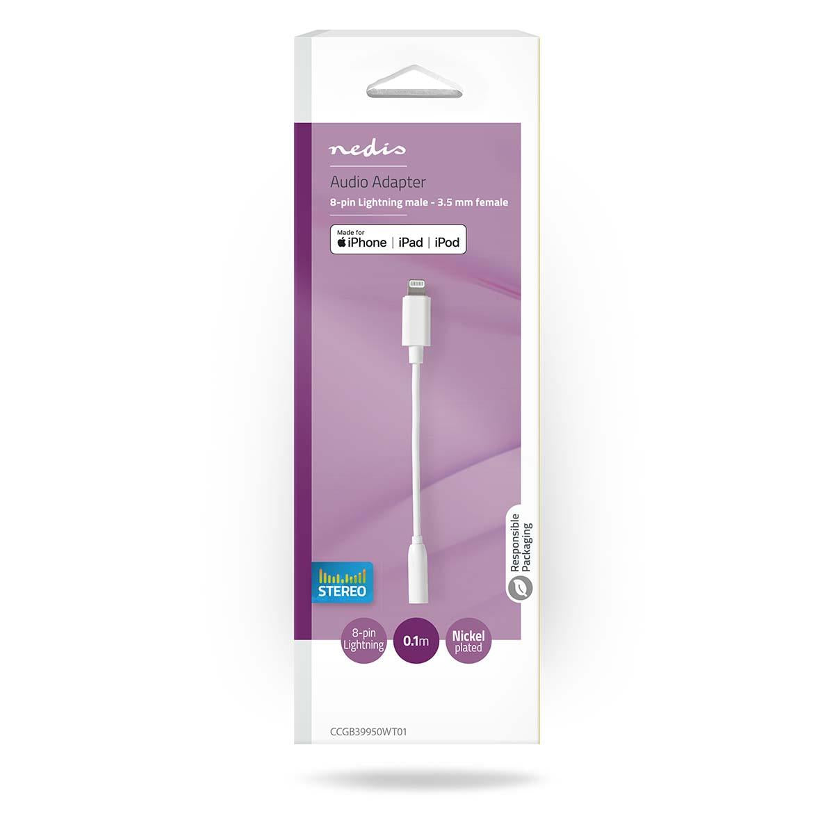 Nedis Lightning Adapter | Apple Lightning 8-Pin | 3.5 mm Female | Nickel Plated | 0.10 m | Round | PVC | Box