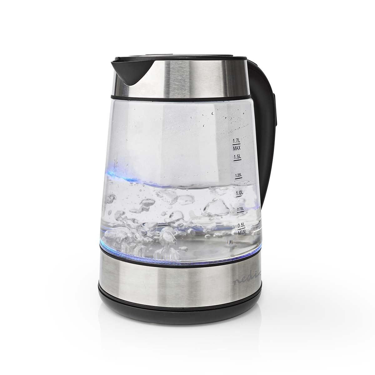 Nedis Electric Glass Kettle, Large 1.7L Capacity, with Striking Blue Illuminated LED Light, Boil-Dry Protection, and Removable Filter for Fresher Water - 2200W