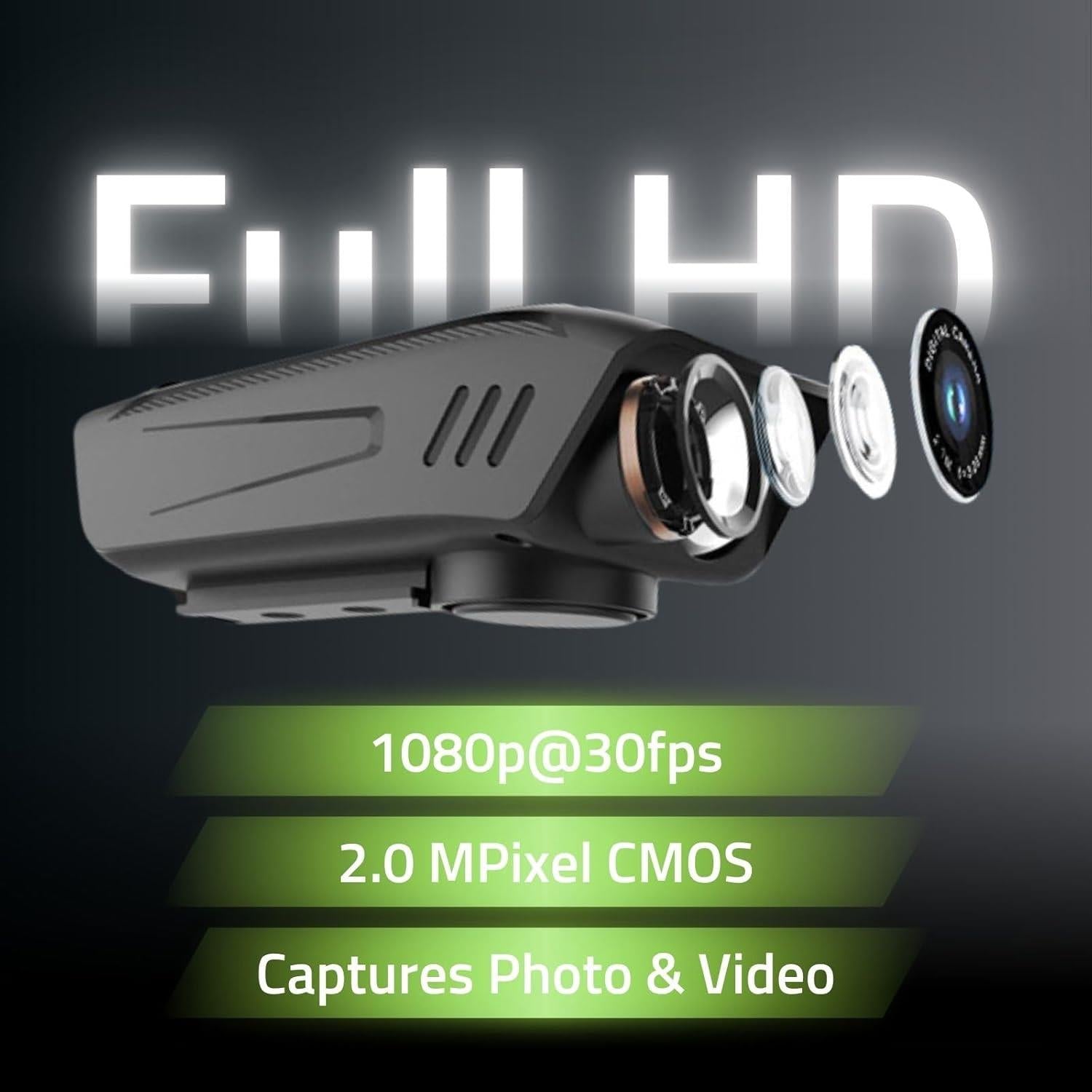 Nedis 3-in-1 Full HD Cycling Camera with Bike LED Head Light & Horn, 1080p 2MP, 600lm Night Mode, Waterproof, USB-C, 10hr Battery, MicroSD Slot � Black
