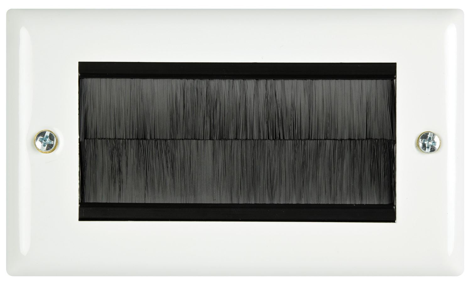 Av:link Brush Wall Plate, Double Gang Steel Flush Wall Mounted Faceplate for Outlets, Sockets and Tidy Wire and Cable - White