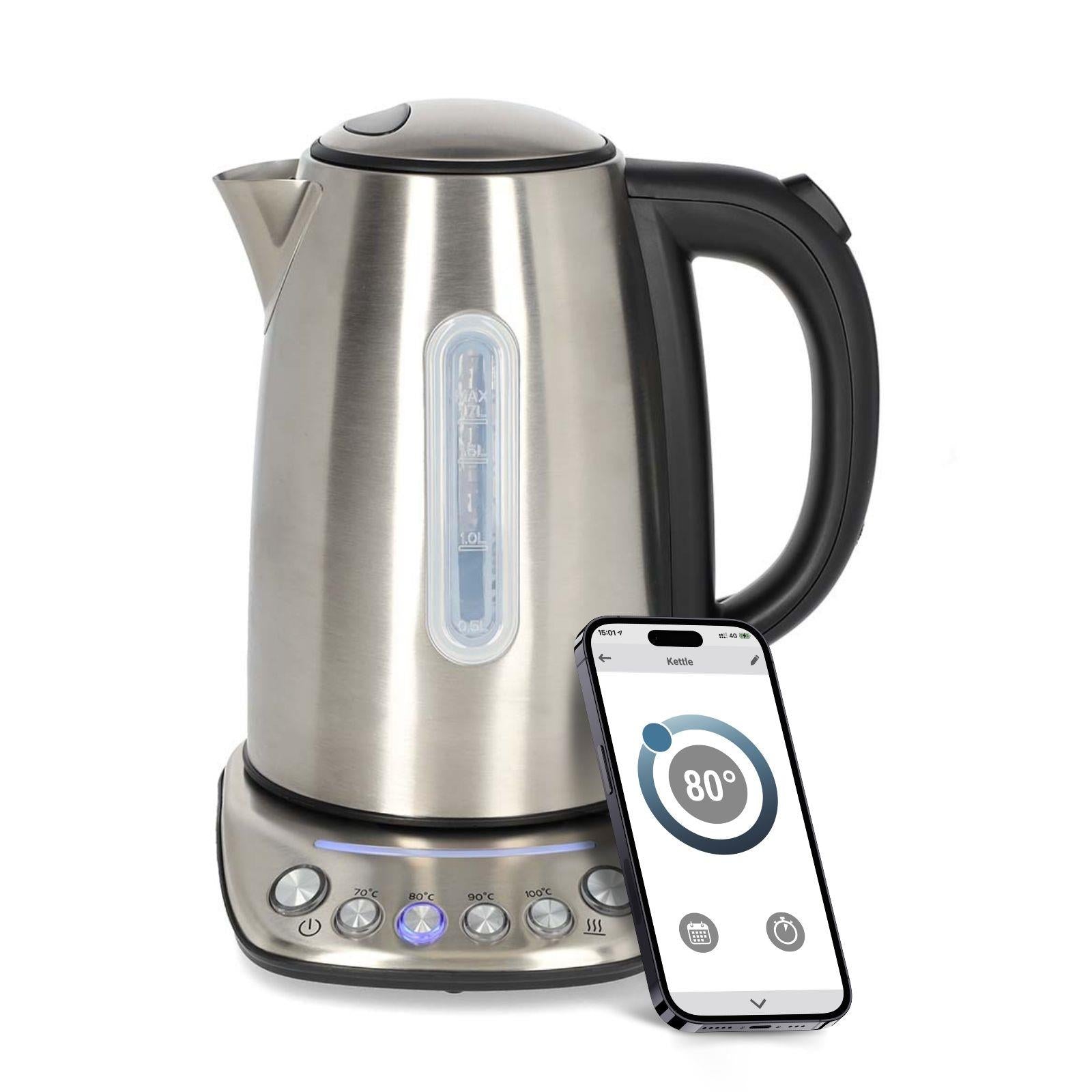 Nedis Smart Wi-Fi Kettle, 1.7L Stainless Steel, Variable Temperature 70-100oC, 2200W, App& Voice Control, Compatible with Alexa & Google
