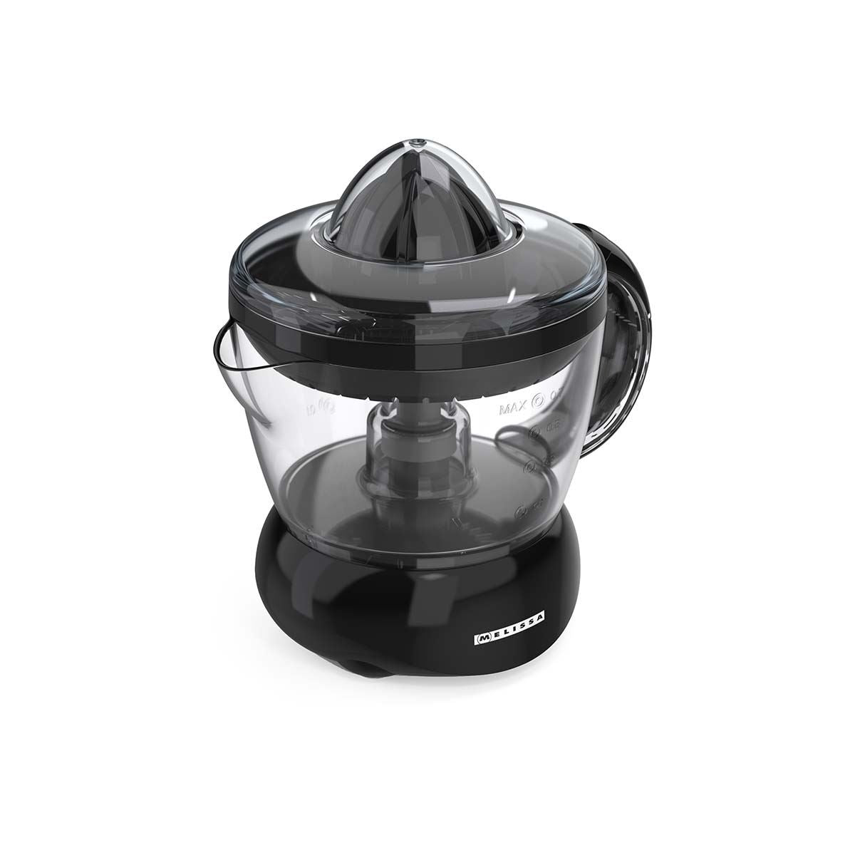 MELISSA 0.7L Electric Citrus Press Juicer Squeezer, 40W Motor, with Bi-Directional Twist, 2 x Interchangeable Cones, and Easy Pour Spout, for Lemon Grapefruit Orange Lime Juice Extractor - Black
