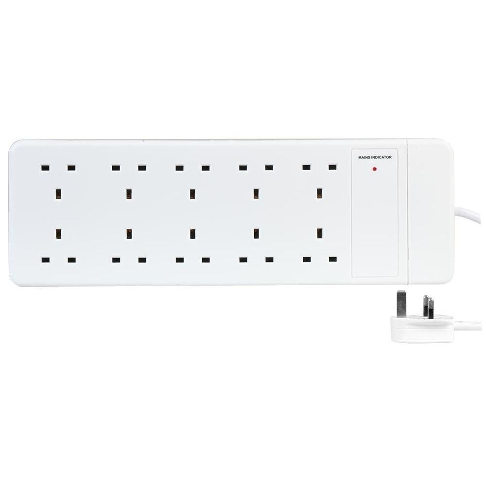10 Gang 2m Mains Extension Lead Socket 13A - White