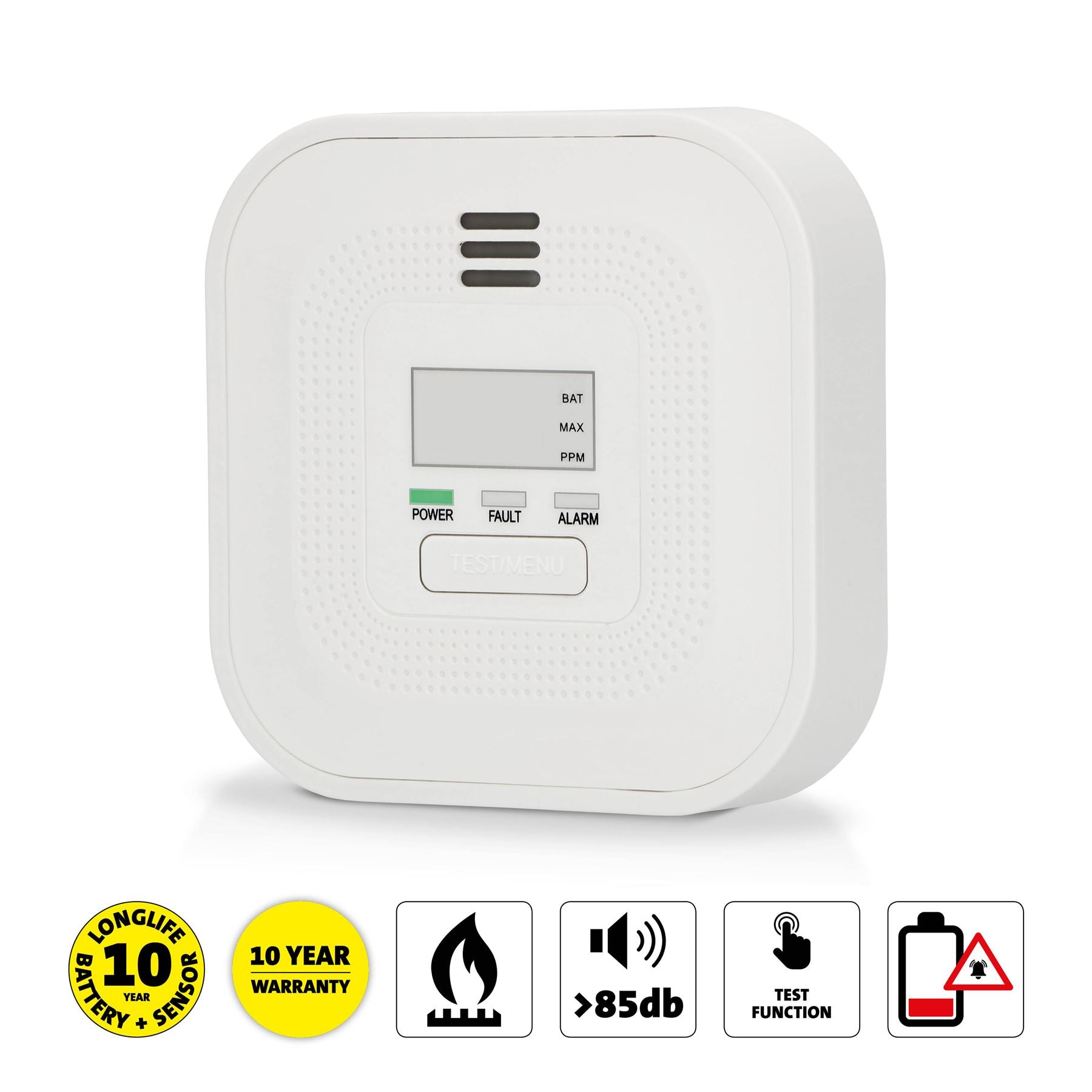 Alecto COA4010 Carbon monoxide Alarm with 10 year Sensor Runtime | LED Indication | EN50291-1:20180 | White