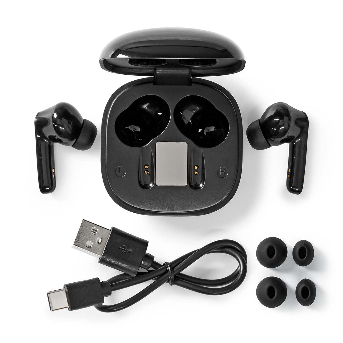 Nedis Fully Wireless ANC Earphones Bluetooth 5.0 with Touch Control, Up to 5 Hours Playtime, Charging Case with Display, Built-in Microphone, USB Type-C Charging