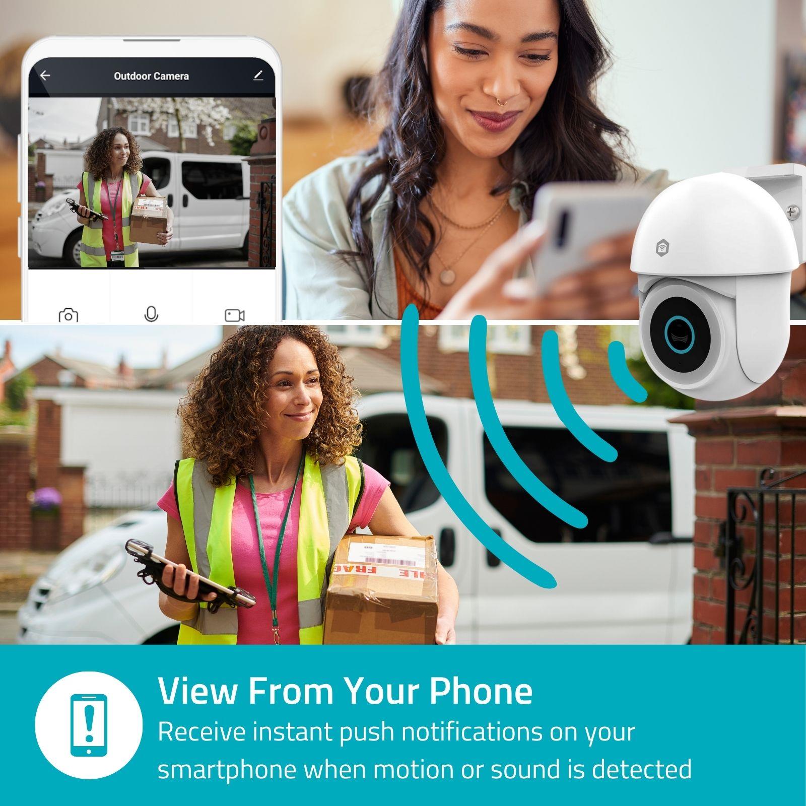 Nedis SmartLife Outdoor Camera | Wi-Fi | Spotlight | 3MP Full HD 1296p | Pan tilt | IP65 | Cloud Storage (optional) / microSD (not included) / Onvif | 5 V DC | With motion sensor | Night vision | White