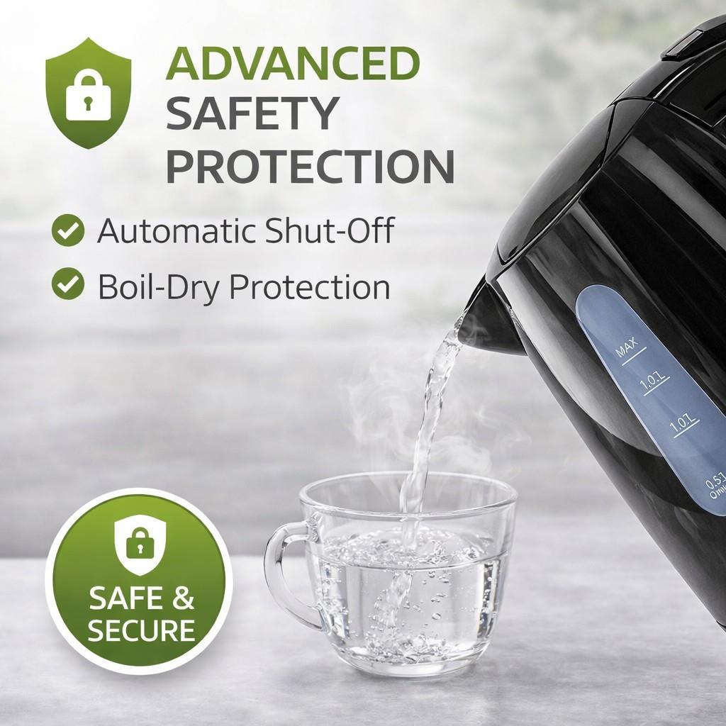 Nedis Electric Kettle | 1.7 l | Plastic | Black | Rotatable 360 degrees | Concealed heating element | Strix® controller | Boil-dry protection