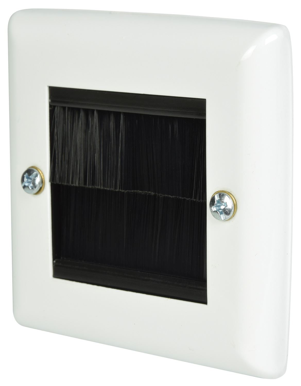 Av:link Brush Wall Plate, Single Gang Steel Flush Wall Mounted Faceplate for Outlets, Sockets and Tidy Wire and Cable - White