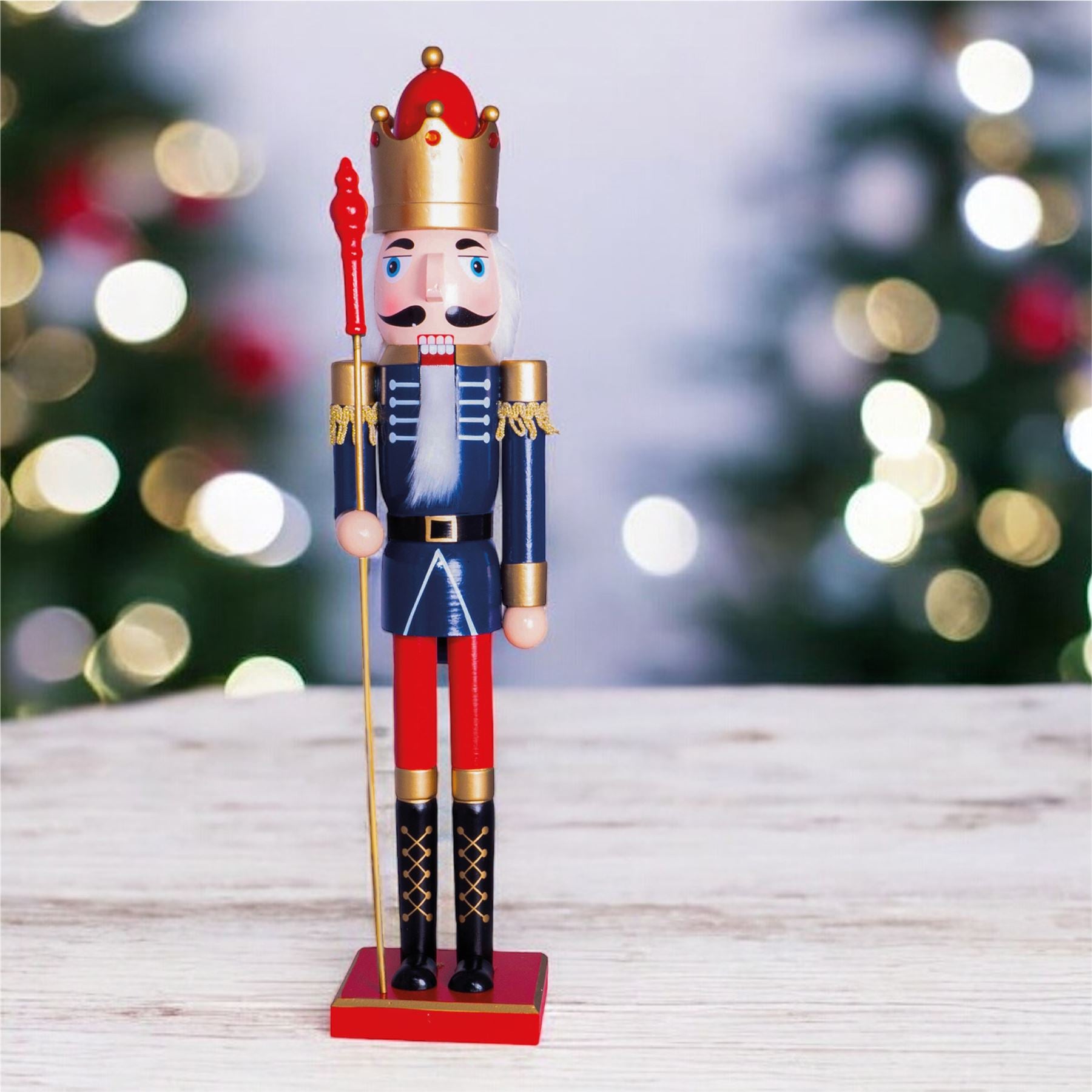 Large 60cm Traditional Christmas Nutcracker Blue Red and Gold with Staff