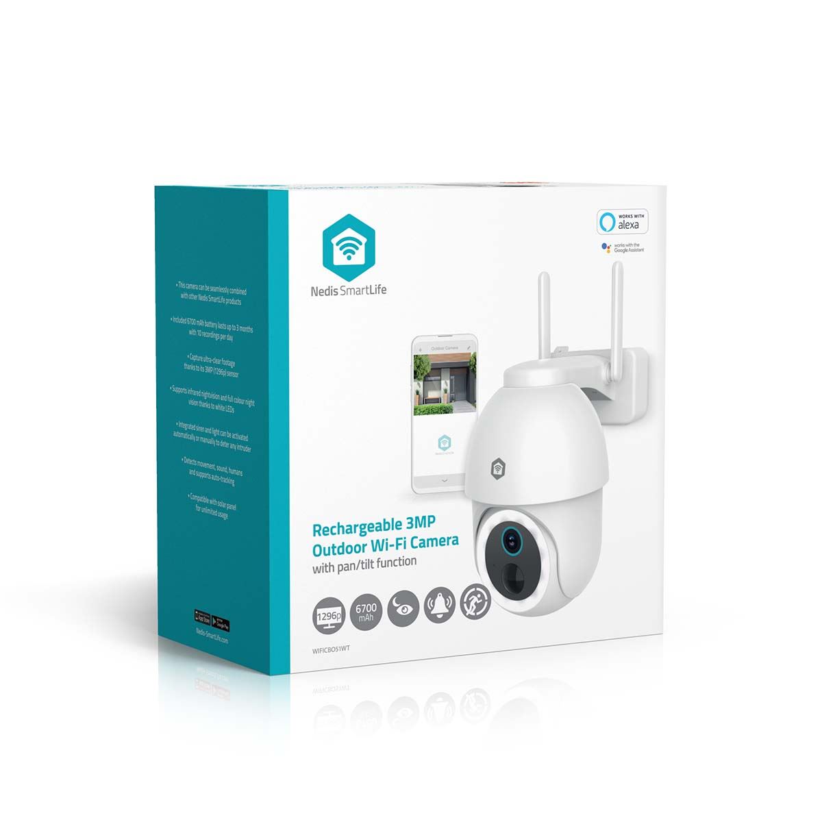 SmartLife Outdoor Camera | Wi-Fi | Spotlight | 3MP Full HD 1296p | Battery Powered | Pan tilt | IP65 | Cloud Storage (optional) / microSD (not included) / Onvif | 5 V DC | With motion sensor | Night vision | White