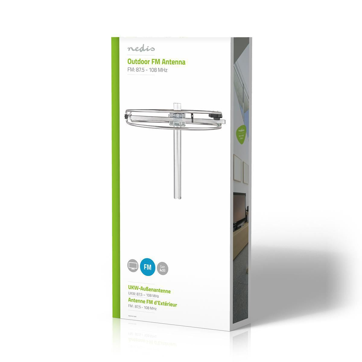 Nedis ANORFM10ME Outdoor FM Aerial Antenna, Reception Range 0-15 km, 4dB Gain, Aluminium