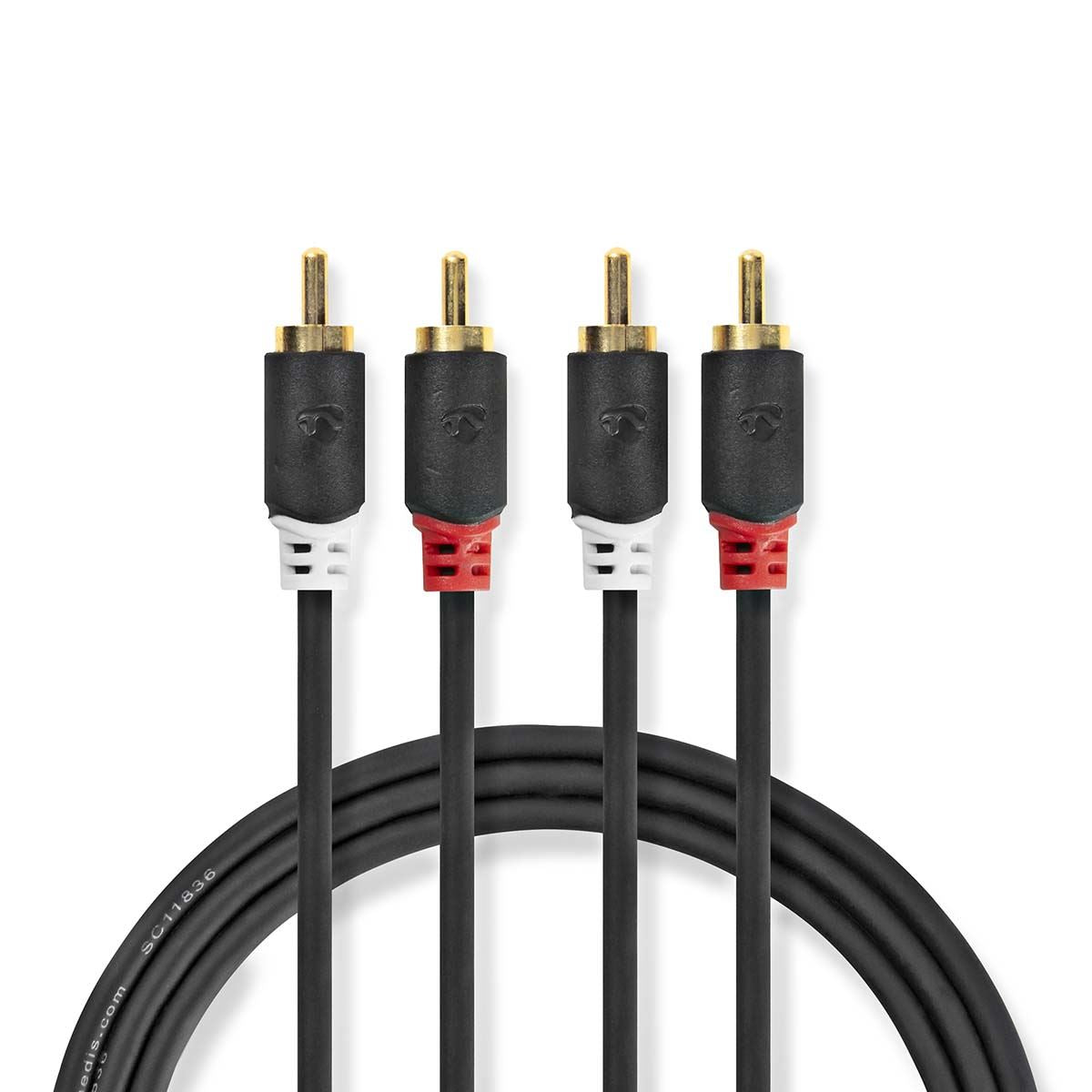 Nedis Stereo Audio Cable | 2x RCA Male | 2x RCA Male | Gold Plated | 5.00 m | Round | Anthracite | Box