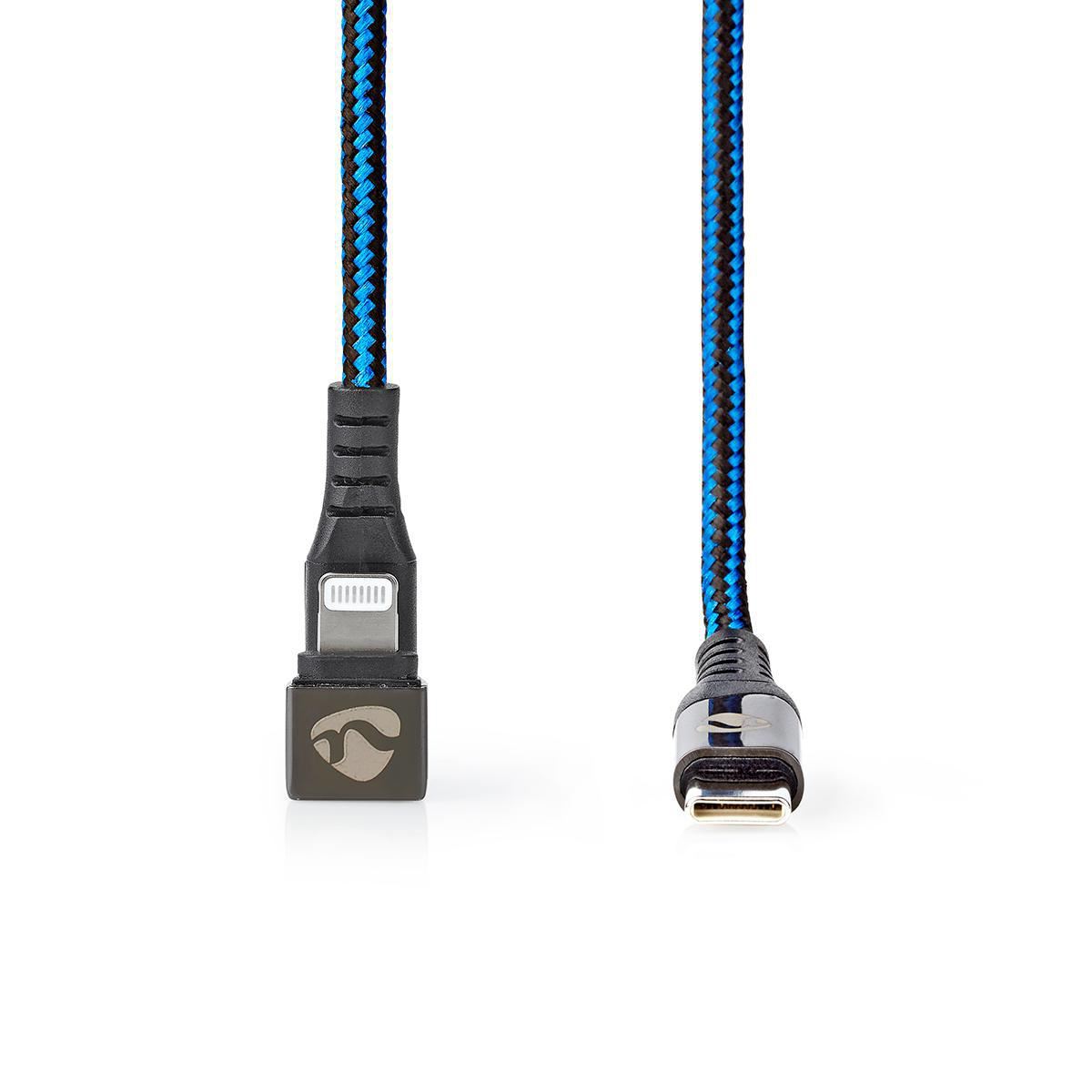 Nedis USB Cable | USB 2.0 | Apple Lightning 8-Pin | USB-C™ Male | 60 W | 480 Mbps | Nickel Plated | 1.00 m | Round | Braided / Nylon | Black / Blue | Cover Window Box